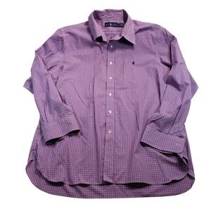 Ralph Lauren Plaid Button Down Shirt Men 17 34‎ 35 Purple Gingham Long Sleeve
